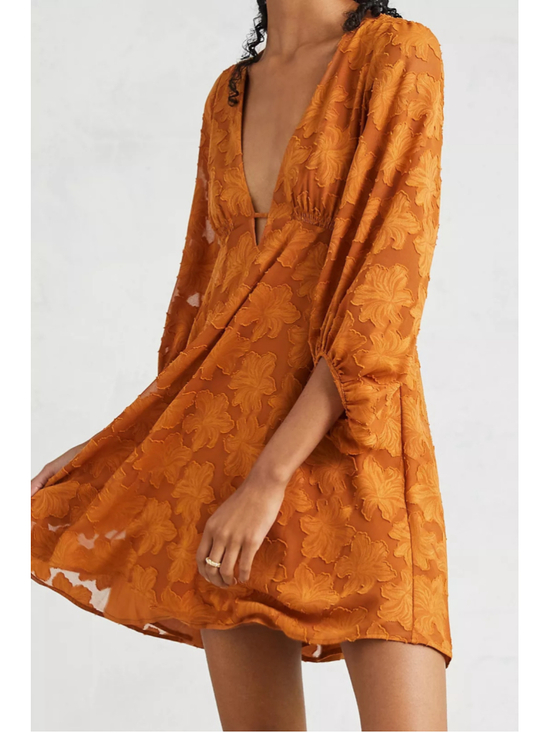 Anthropologie Dresses & Skirts - Anthropologie Jaquard Mini Dress Burnt Orange Floral Size 2